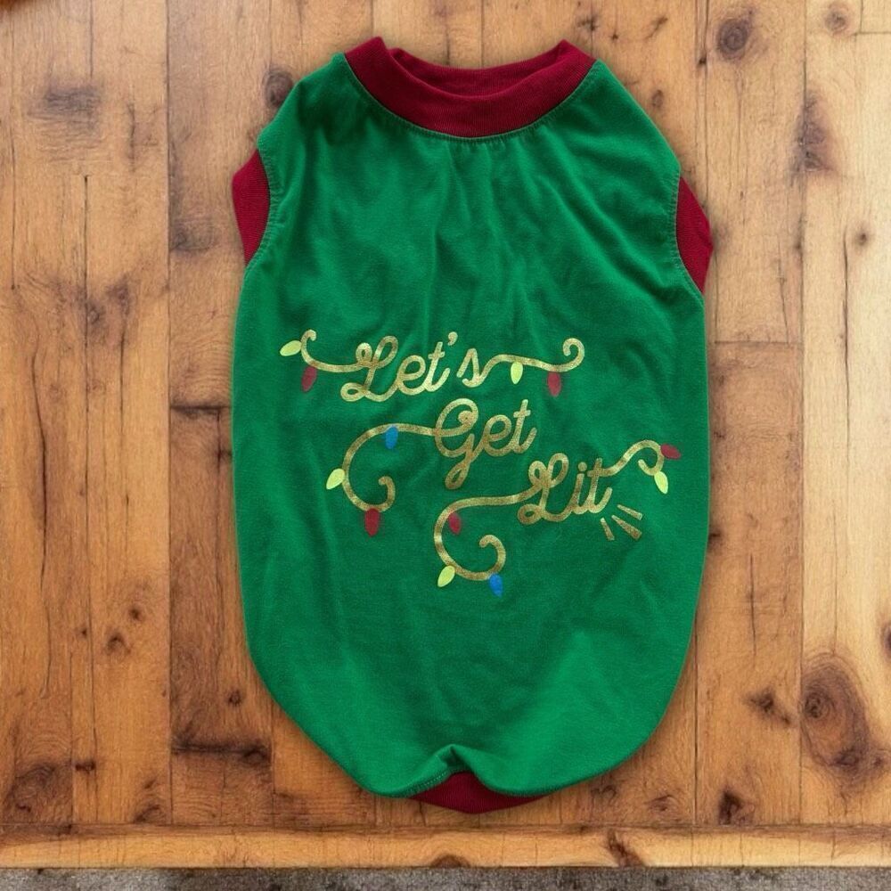 Dog Christmas Holiday Green Shirt Lets Get Lit Sz M/L - Picture 7 of 7